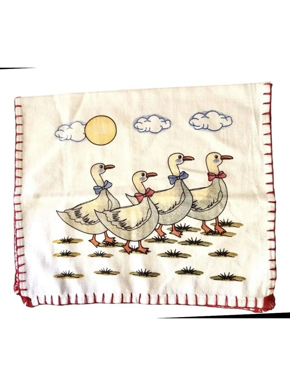 Vintage Goose Linen Kitchen Towel Farmhouse Country Cottagecore Geese w/Bows